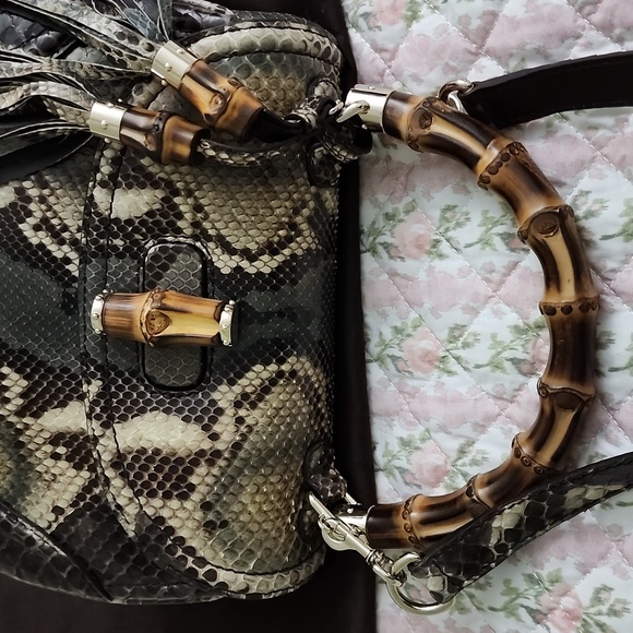 NWT Limited edition Gucci Python bamboo top handle bag exotic snakeskin strap - Picture 9 of 17